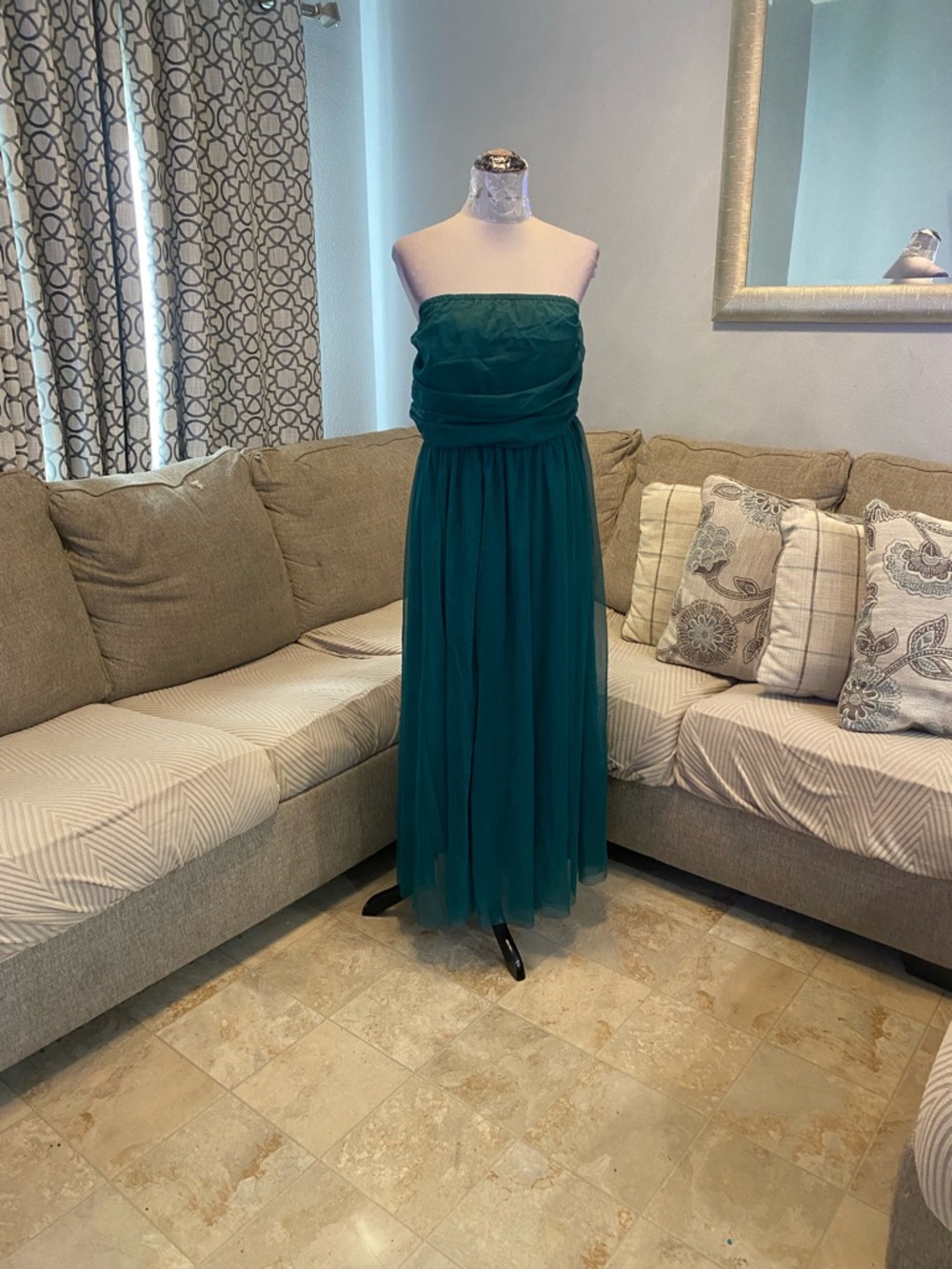 New Women 4XL Emerald green strapless tulle/chiffon maxi dress
